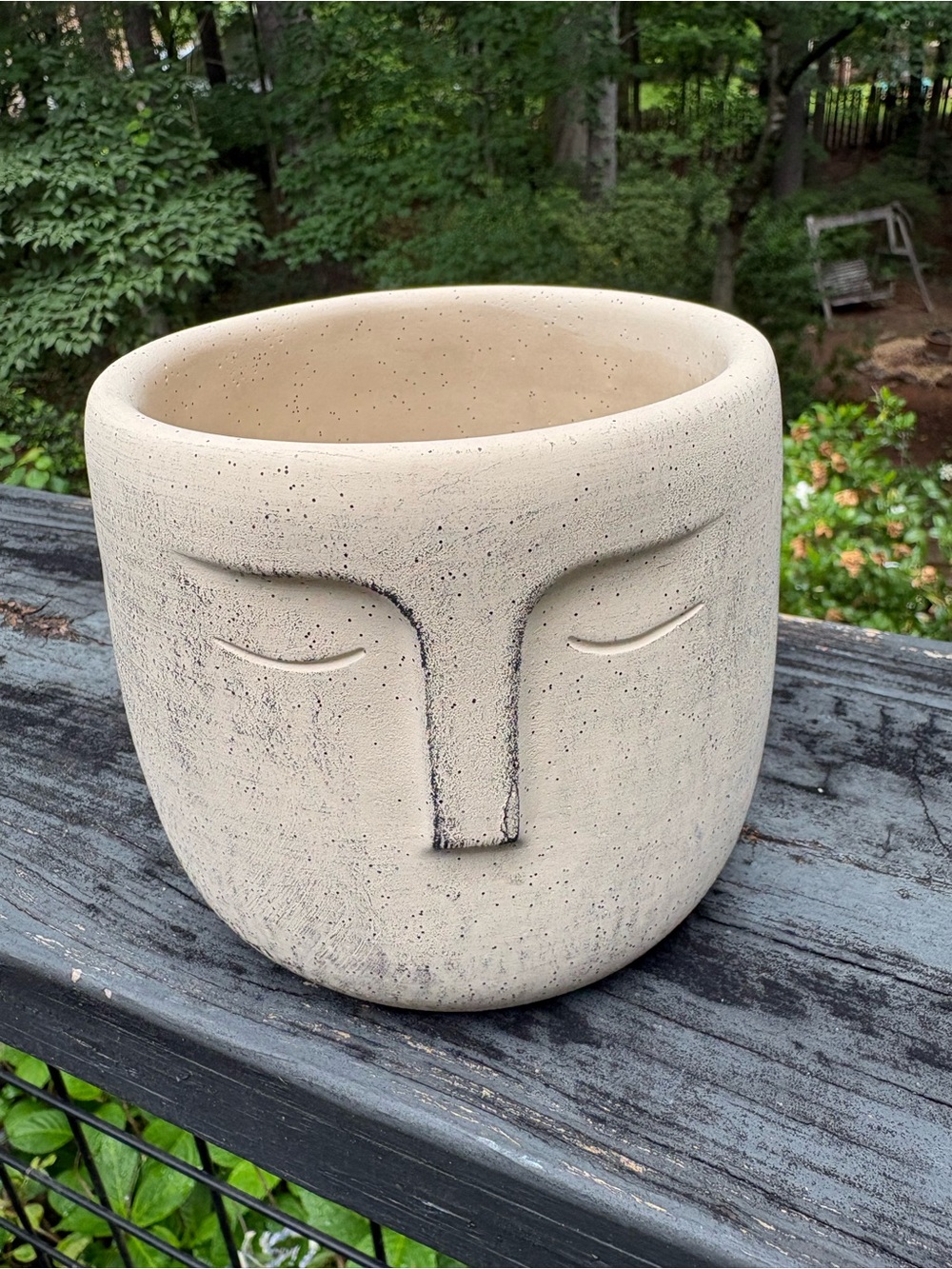 Minimalist Beige Sculpted Face Planter - Cement Home Accent New